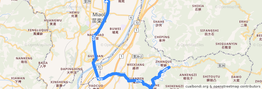 Mapa del recorrido 5659 北河活動中心→苗栗(經鶴岡) de la línea  en 먀오리 현.