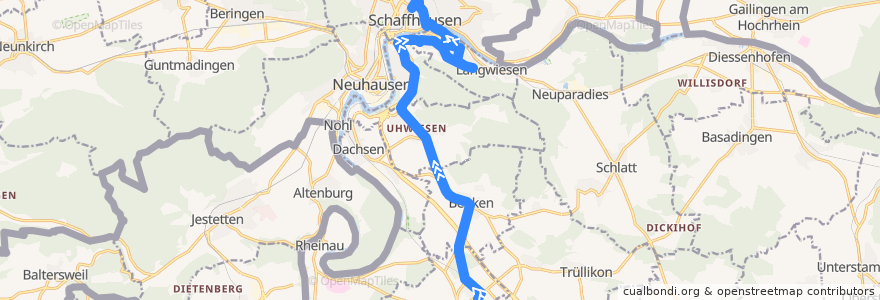 Mapa del recorrido Bus 630: Marthalen, Bahnhof => Schaffhausen, Bahnhof (Hauptweg) de la línea  en Suíça.