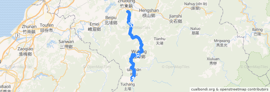 Mapa del recorrido 醫專6號 清泉→竹東 de la línea  en Hsinchu County.