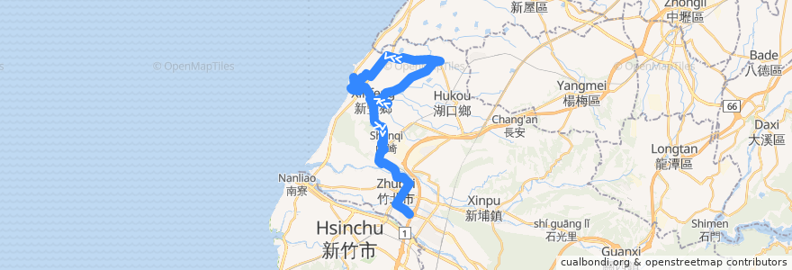 Mapa del recorrido 醫專3號 新豐→竹北 de la línea  en Contea di Hsinchu.