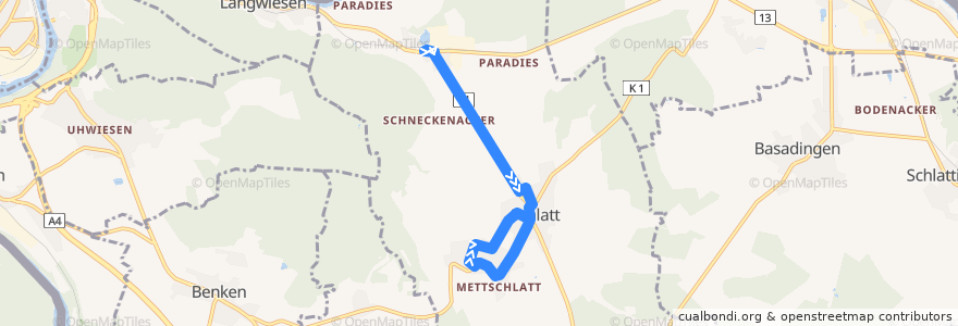 Mapa del recorrido Bus 847: Schlatt TG, Bahnhof => Schlatt TG, Gemeindehaus de la línea  en Bezirk Frauenfeld.