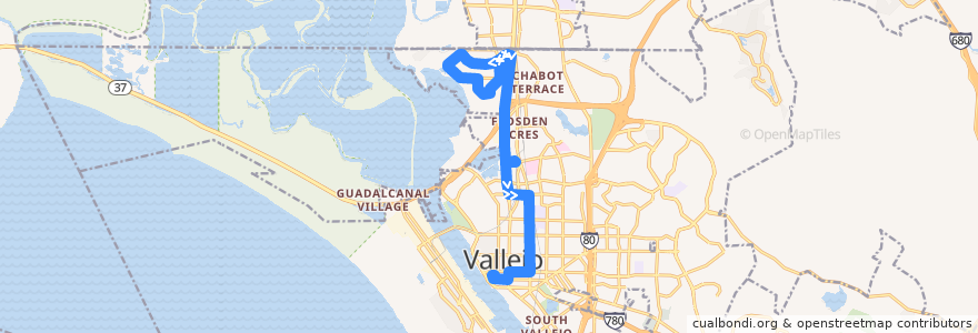 Mapa del recorrido SolTrans 1: Rancho Square => Vallejo de la línea  en Vallejo.