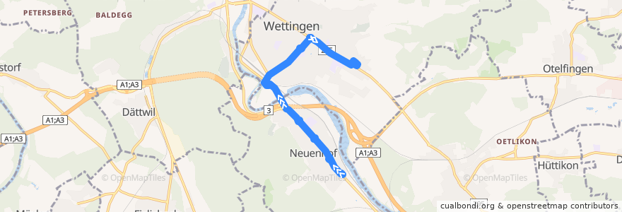 Mapa del recorrido Bus 8: Neuenhof, Kirchfeld => Wettingen, Bushof de la línea  en Wettingen.