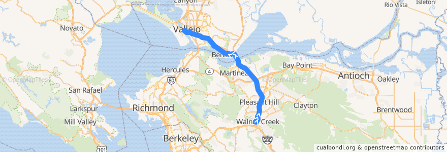 Mapa del recorrido SolanoExpress Yellow Line: Walnut Creek => Vallejo Ferry Terminal => Vallejo de la línea  en California.