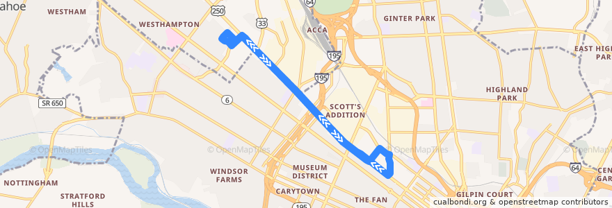 Mapa del recorrido GRTC 50 Broad Street de la línea  en ویرجینیا.