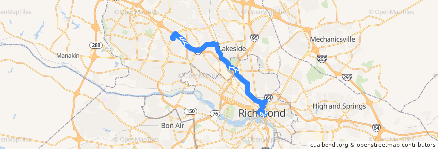 Mapa del recorrido GRTC 23x Glenside/Parham Express de la línea  en Virginia.