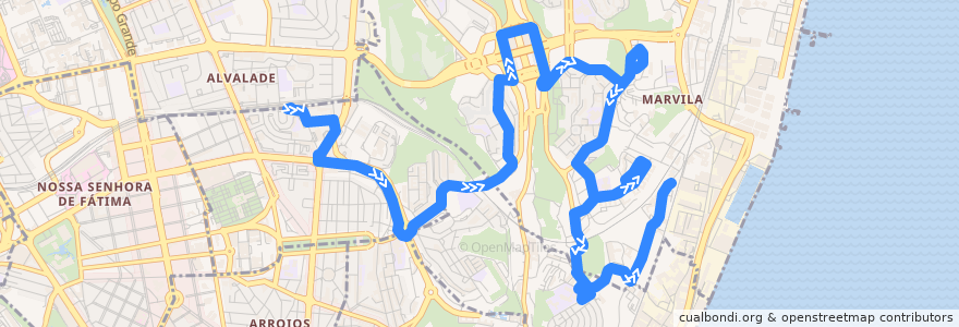 Mapa del recorrido Bus 793: Estação de Roma-Areeiro → Marvila de la línea  en لیسبون.