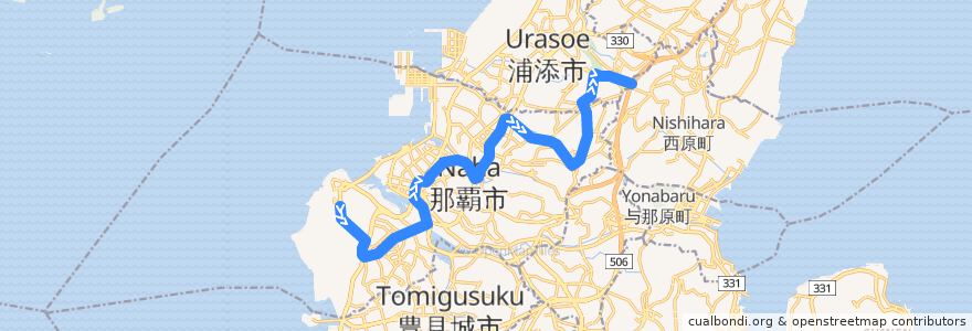 Mapa del recorrido 沖縄都市モノレール株式会社 Yui Rail 那覇空港 - てだこ浦西 de la línea  en 那覇市.