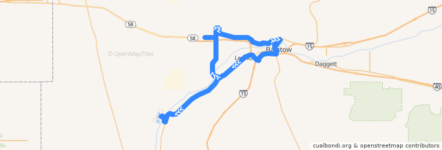 Mapa del recorrido VVTA 28 Barstow/Hinkley/Helendale de la línea  en San Bernardino County.