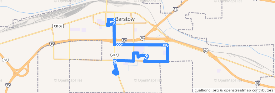 Mapa del recorrido VVTA 6 Barstow Library/College de la línea  en Барстоу.