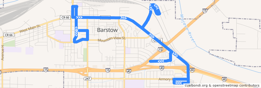 Mapa del recorrido VVTA 1 Barstow Library/Walmart de la línea  en Барстоу.