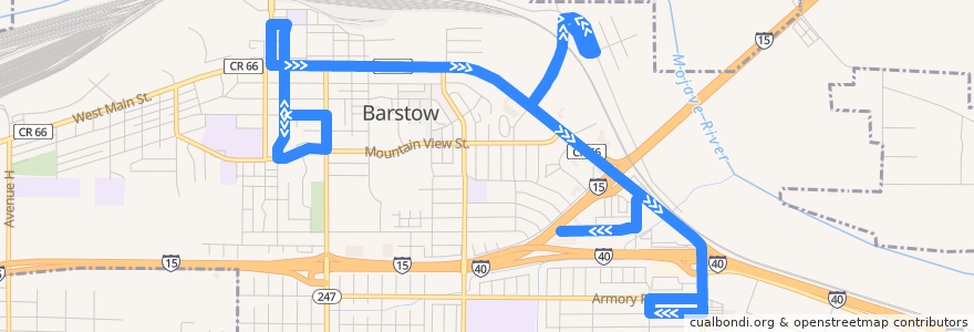 Mapa del recorrido VVTA 1 Barstow Library/Walmart de la línea  en Barstow.