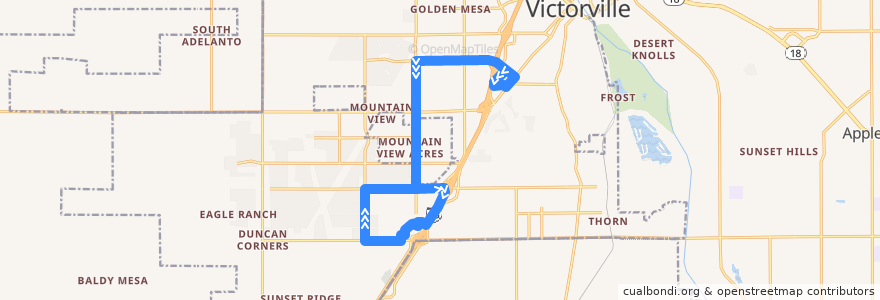 Mapa del recorrido VVTA 52 Victorville/Victor Valley Mall de la línea  en فيكتورفيلي، سان بيرناردينو، كاليفورنيا.