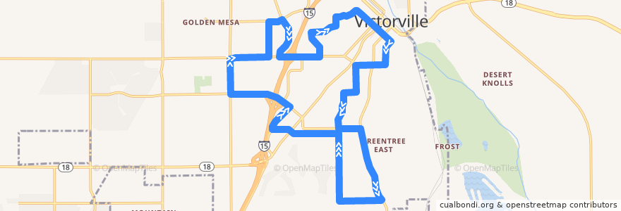 Mapa del recorrido VVTA 51 Victorville Circulator de la línea  en فيكتورفيلي، سان بيرناردينو، كاليفورنيا.