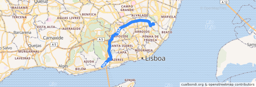 Mapa del recorrido Bus 756: Rua da Junqueira (Centro de Congressos) → Olaias de la línea  en Lisboa.