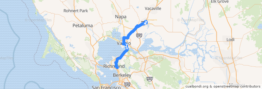 Mapa del recorrido SolanoExpress Red Line: Solano Town Center => Vallejo Transit Center => El Cerrito del Norte BART de la línea  en California.