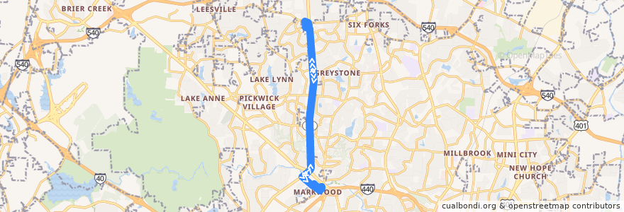Mapa del recorrido GoRaleigh 36 Creedmoor de la línea  en Raleigh.