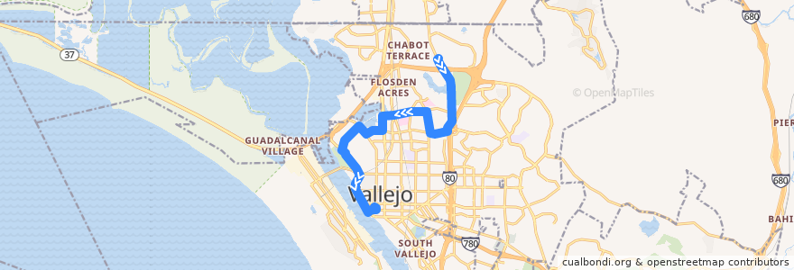 Mapa del recorrido SolTrans 5: Fairgrounds => Vallejo Transit Center de la línea  en Вальехо.