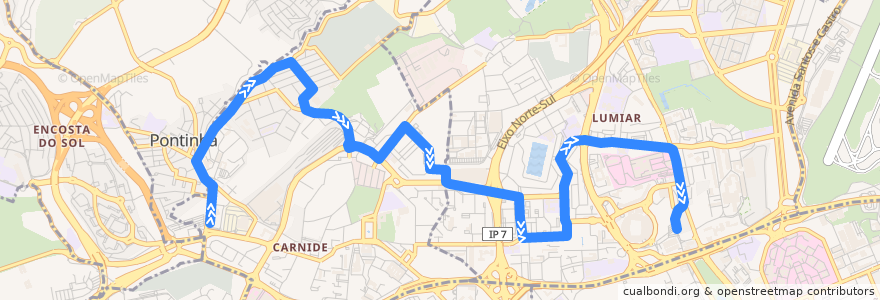 Mapa del recorrido Bus 747: Pontinha (Metro) → Campo Grande (Metro) de la línea  en Lisbon.