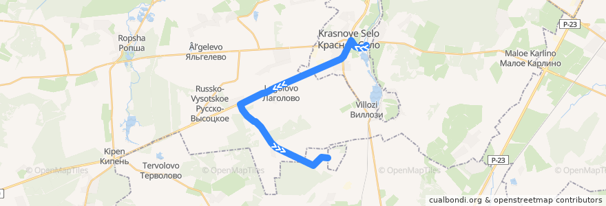 Mapa del recorrido Автобус № 446: Станция "Красное Село" => Хвойный de la línea  en Oblast Leningrad.