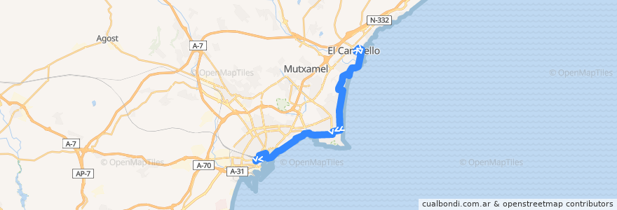 Mapa del recorrido 21: El Campello ⇒ Alicante, Óscar Esplá de la línea  en l'Alacantí.