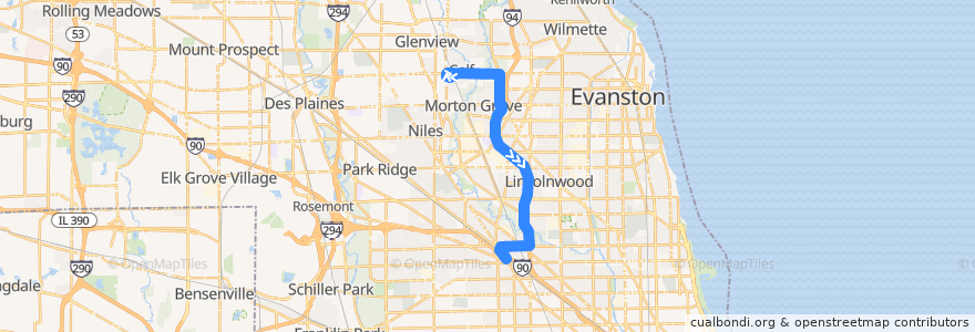 Mapa del recorrido Avon Express de la línea  en Illinois.