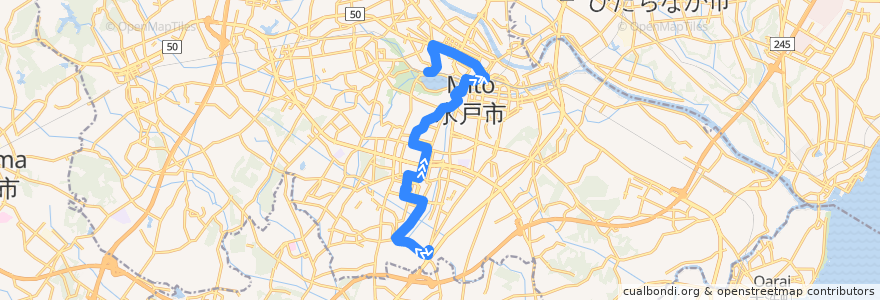 Mapa del recorrido 関東鉄道バス 県自動車学校⇒県庁バスターミナル・本郷・水戸駅⇒偕楽園 de la línea  en 水戸市.