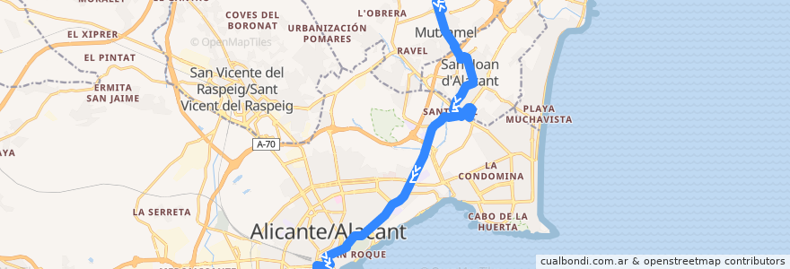 Mapa del recorrido 23: Mutxamel ⇒ Alicante, Oscar Esplá de la línea  en l'Alacantí.