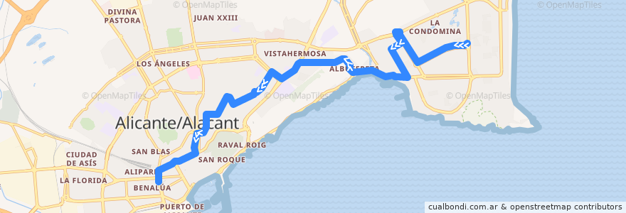 Mapa del recorrido 09: Naciones, Vicente Ramos ⇒ Óscar Esplá de la línea  en Аликанте.