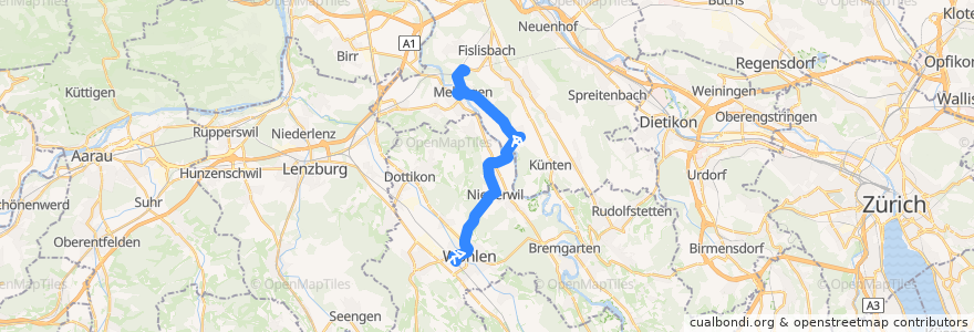 Mapa del recorrido Bus 336: Wohlen AG => Mellingen Heitersberg de la línea  en Аргау.