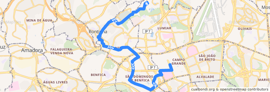 Mapa del recorrido Bus 768: Quinta dos Alcoutins → Cidade Universitária de la línea  en 里斯本.