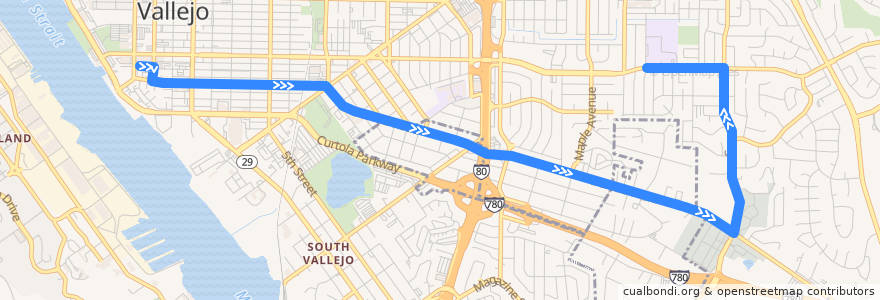 Mapa del recorrido SolTrans 8: Vallejo Transit Center => Hogan Middle School de la línea  en Vallejo.