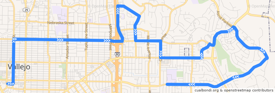 Mapa del recorrido SolTrans 6: Vallejo Transit Center => Hogan Middle School de la línea  en Vallejo.