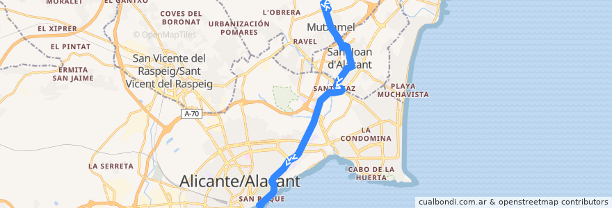 Mapa del recorrido 23N: Mutxamel ⇒ Alicante, Plaza Puerta Del Mar de la línea  en l'Alacantí.