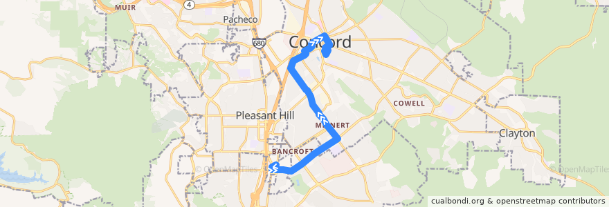 Mapa del recorrido County Connection 11: Pleasant Hill BART => Concord BART de la línea  en Contra Costa County.