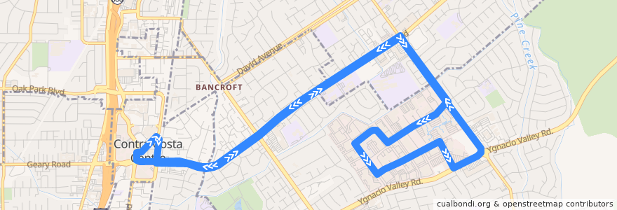 Mapa del recorrido County Connection 7: Pleasant Hill => Shadelands => Pleasant Hill de la línea  en Walnut Creek.