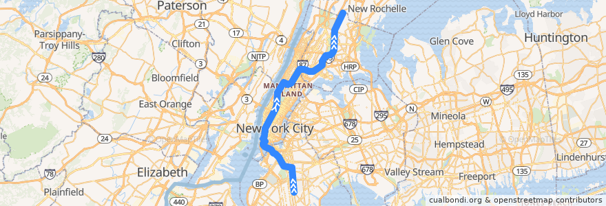 Mapa del recorrido NYCS - 2 Train: Flatbush Avenue–Brooklyn College → Wakefield–241st Street de la línea  en 纽约.