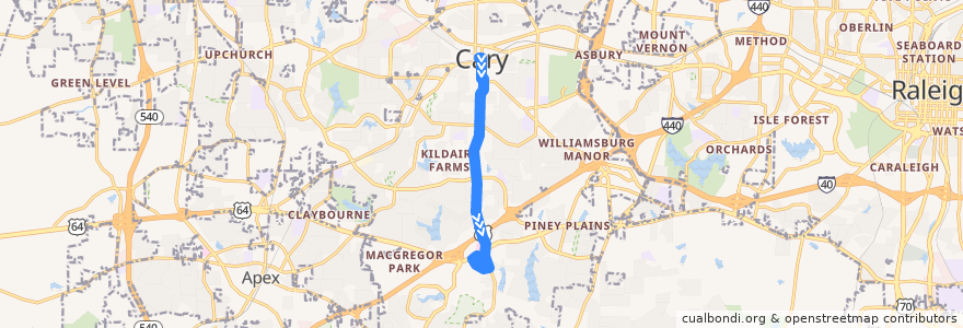 Mapa del recorrido GoCary 5: Cary Depot => Crescent Commons de la línea  en Cary.