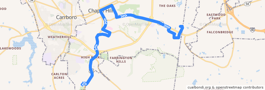 Mapa del recorrido CHT Route V Saturday: Southern Village → Meadowmont de la línea  en Chapel Hill.