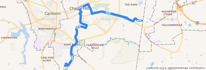 Mapa del recorrido CHT Route V Saturday: Meadowmont → Southern Village de la línea  en Chapel Hill.