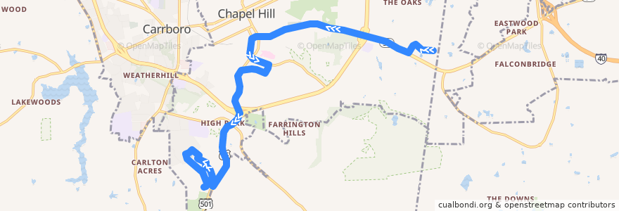Mapa del recorrido CHT Route V: Meadowmont → Southern Village de la línea  en Chapel Hill.