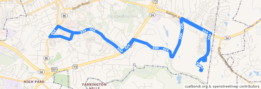 Mapa del recorrido CHT Route HU de la línea  en Chapel Hill.