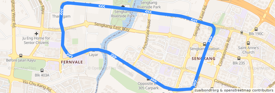 Mapa del recorrido LRT Sengkang Line (West Loop) de la línea  en Singapur.