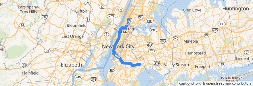 Mapa del recorrido NYCS - 3 Train: Harlem–148th Street → New Lots Avenue de la línea  en Нью-Йорк.
