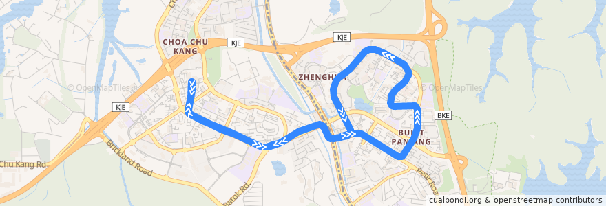 Mapa del recorrido LRT Bukit Panjang Line B de la línea  en Singapour.