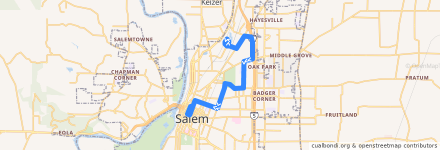 Mapa del recorrido Cherriots 23 Lansing/Hawthorne de la línea  en Salem.