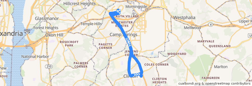 Mapa del recorrido WMATA C11 Clinton Line de la línea  en Prince George's County.