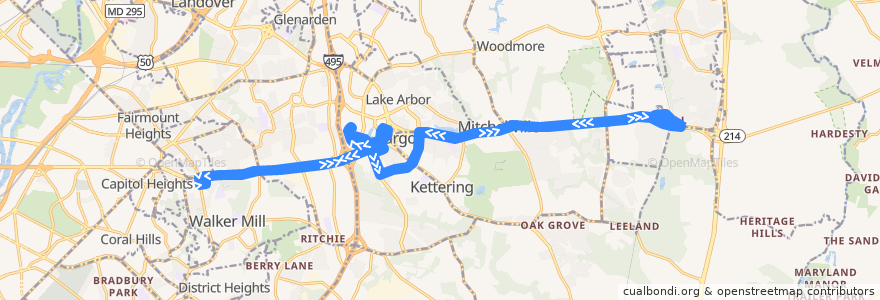 Mapa del recorrido WMATA C27 Central Avenue Line Supplemental Service de la línea  en Prince George's County.