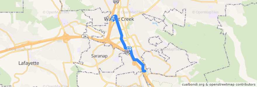 Mapa del recorrido County Connection 5: Walnut Creek BART => Creekside de la línea  en Walnut Creek.