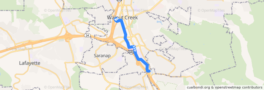 Mapa del recorrido County Connection 5: Creekside => Walnut Creek BART de la línea  en Walnut Creek.